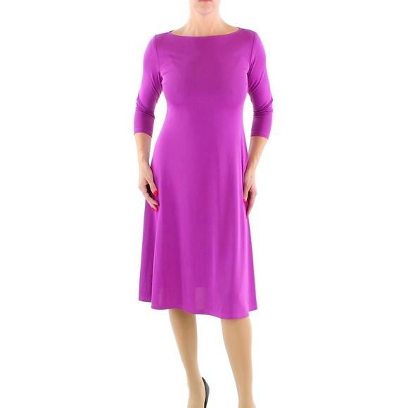Black Label Lauren Ralph Lauren Dress Stretch Jersey Midi Violet Sz 8 NWT - Picture 1 of 5